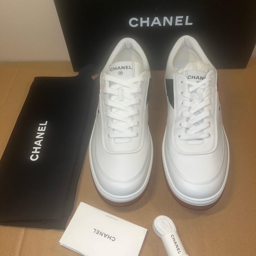 Authentic Chanel Men’s Calfskin & Patent Leather sneakers size 46 - Picture 2 of 14